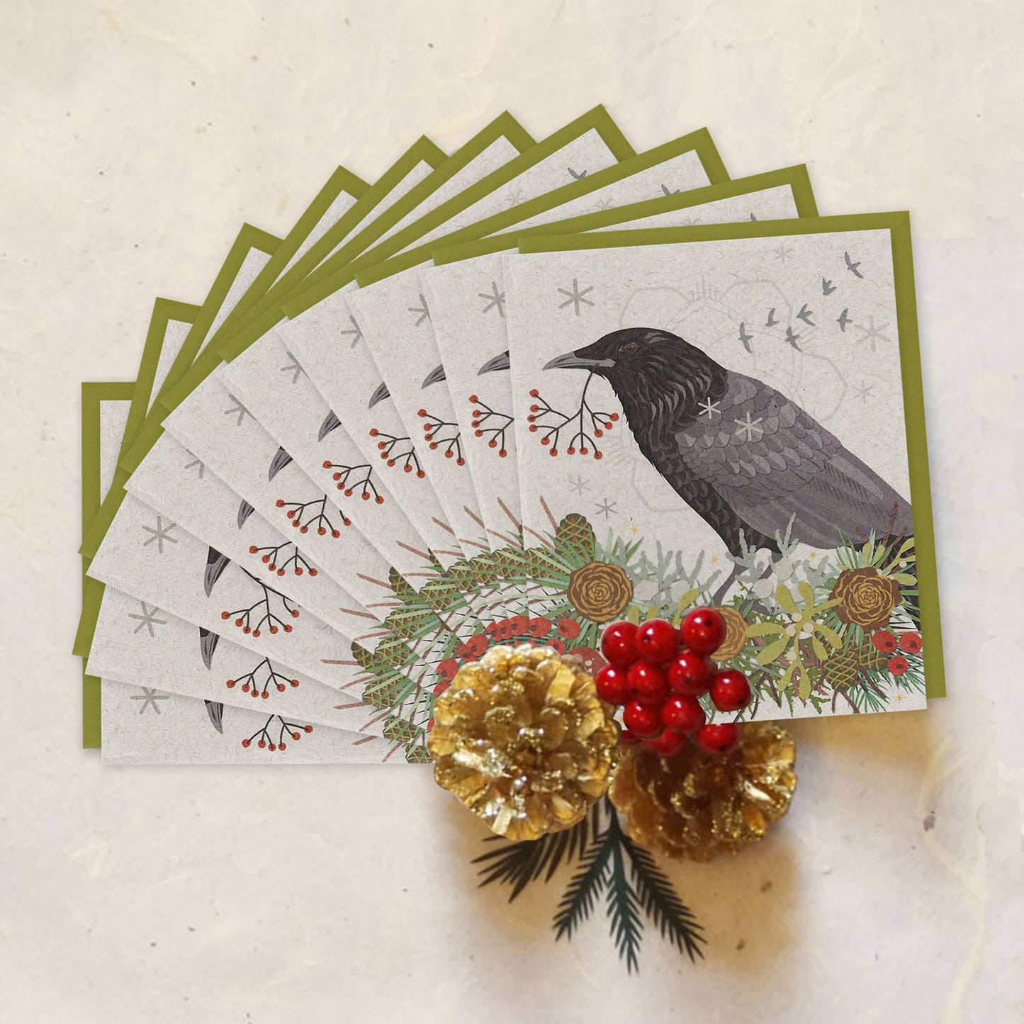 Boxed Set of 10 Winter Crow Holiday Paper Cards