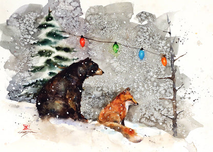 5 x 7" Greeting Card  'FOX, BEAR and LIGHTS', Dean Crouser artist