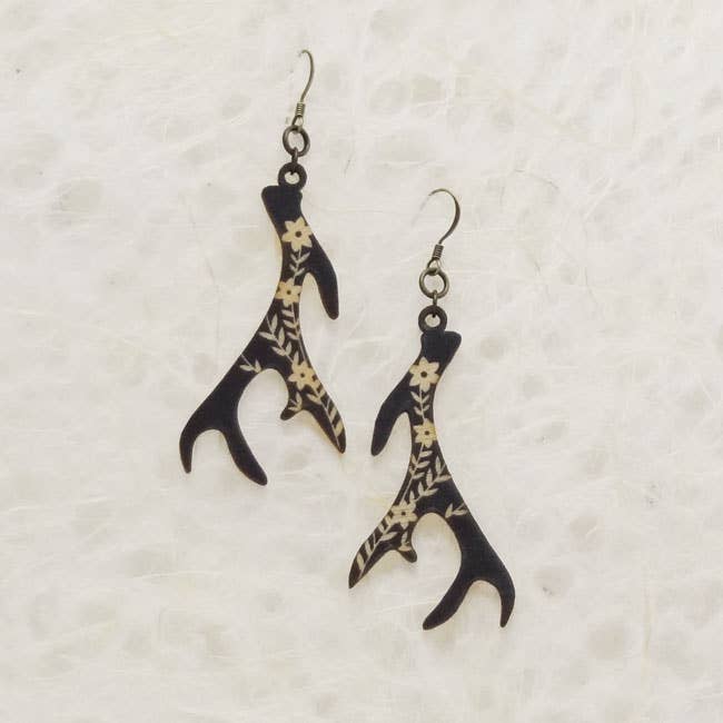 Antler Printed Wood Earring