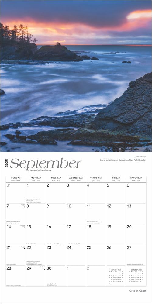 Oregon Coast 2025 Monthly Square Wall Calendar