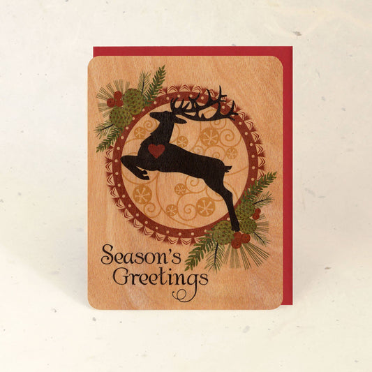 Yule Stag Wood Greeting Card