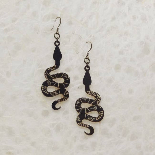 Snake Printed Wood Earring