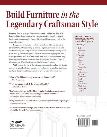 Great Book of Shop Drawings for Craftsman Furniture: Authentic and Fully Detailed Plans for 61 Classic Pieces (2ND ed.) by Robert W Lang