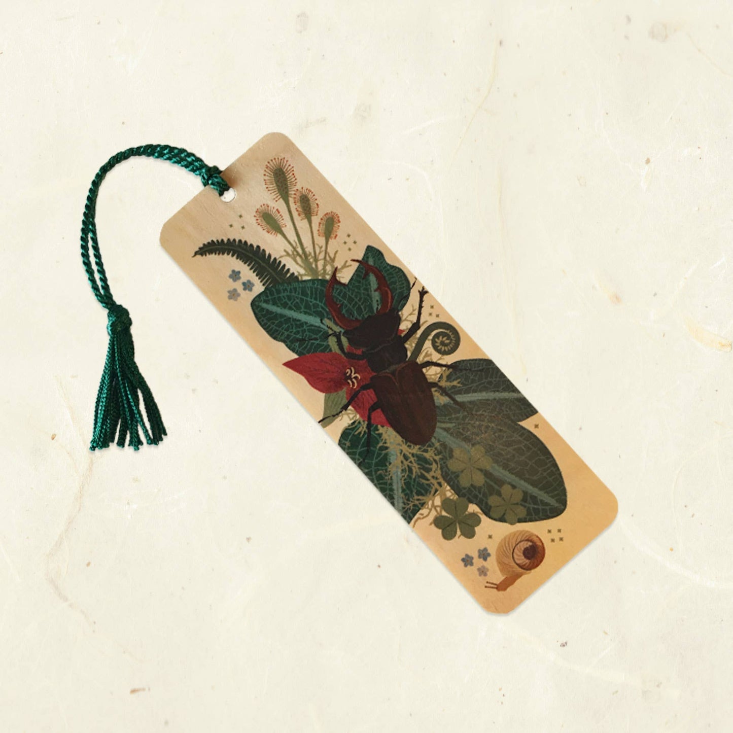 Stag Beetle Wood Bookmark with Tassel