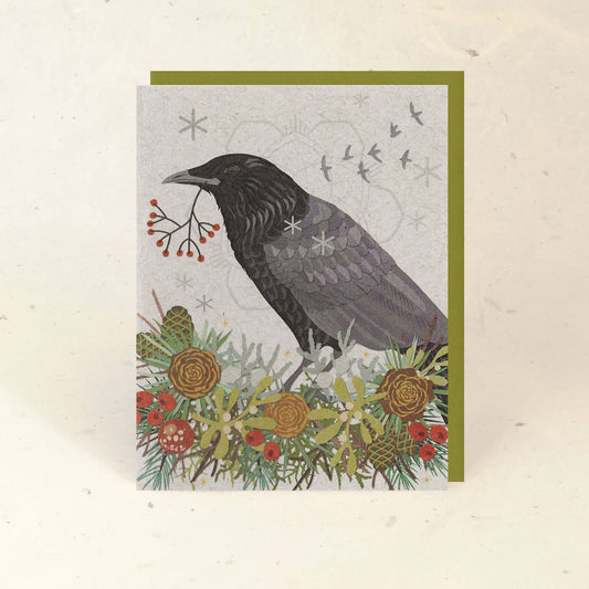 Winter Crow Holiday Paper Card