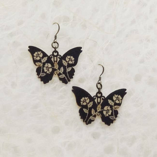 Butterfly Printed Wood Earring