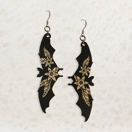 Bat Printed Wood Earring