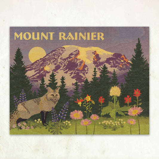 Mt Rainier Small Wood Print