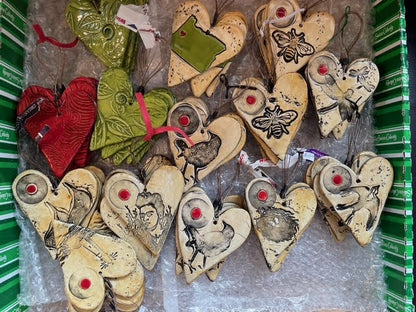 Handmade Ceramic Heart Ornaments